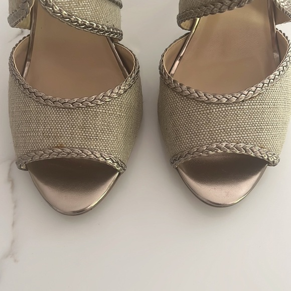 TAHARI Linen and Bronze Heeled Stiletto Sandals size 10 - Picture 3 of 10